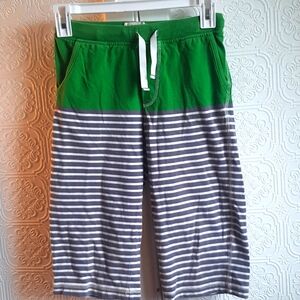 Mini Boden stripe shorts. Size 10 kids. Green, grey and white stripe